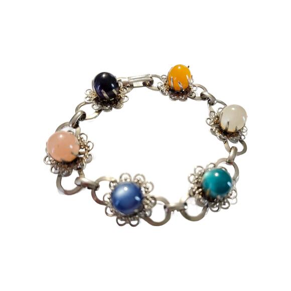 Vintage Gold Jewel Tone Lucite Cabochon Link Bracelet - Picture 4 of 10